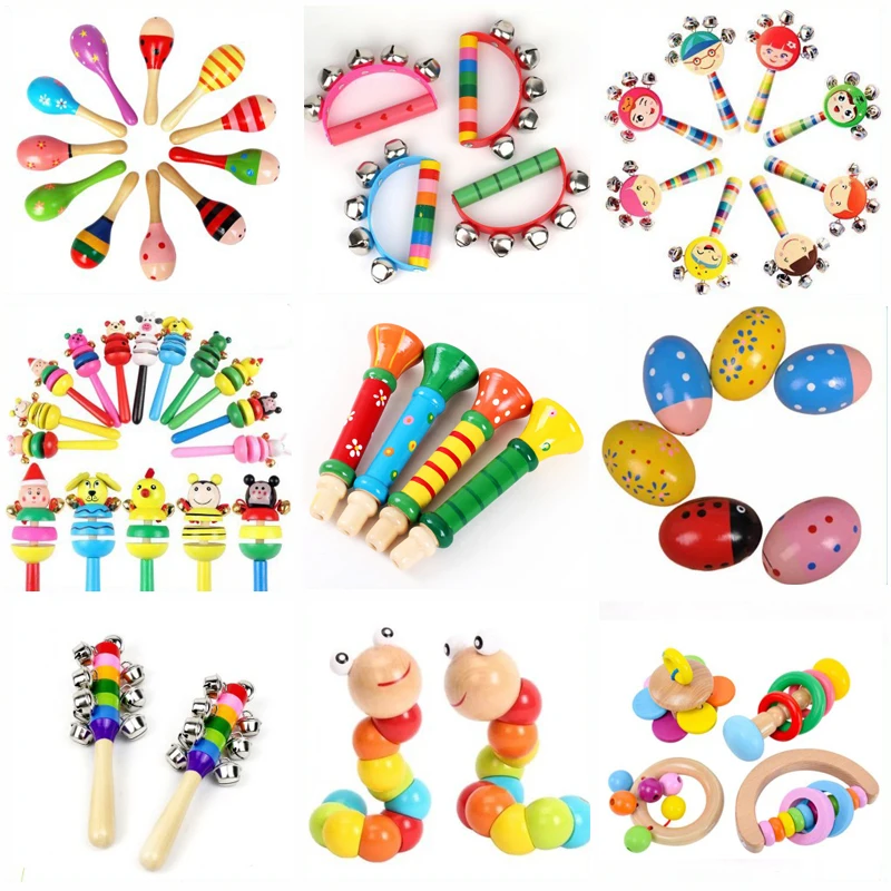 Wooden Toys Wooden Rattle Sand Hamer Musical Toys Montessori Early Learning Educational Toys for Children 3-6 years