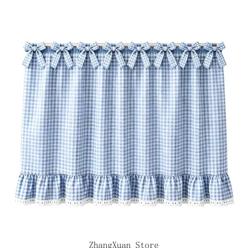 Washer Room Appliance Cover Curtain with Checked Tie-Top Look 3XUF