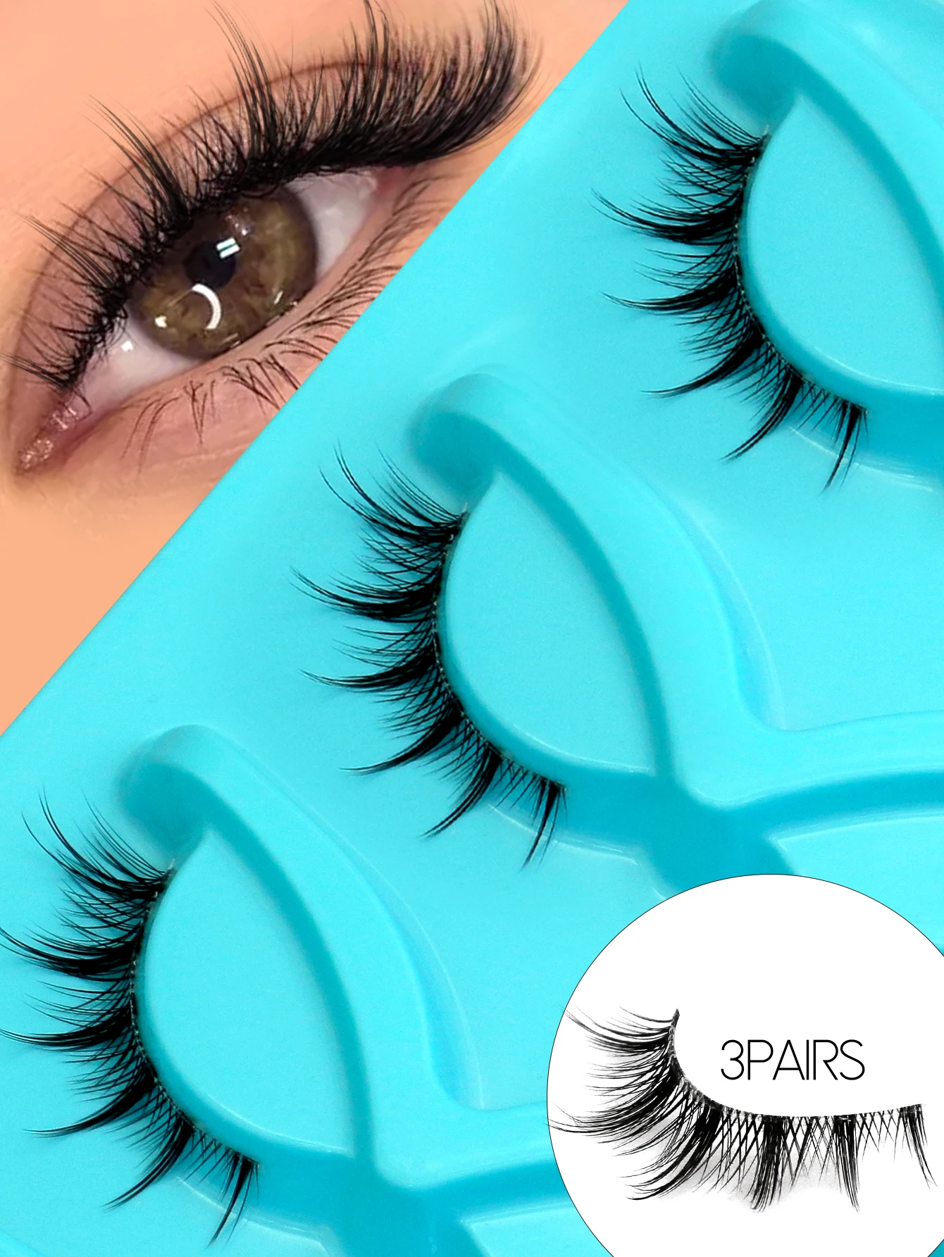 VELTRINAY 3 Pairs Natural Look Fake Eyelashes Manga Lashes Transparent Lash Band Short Fake Eyelashes Makeup
