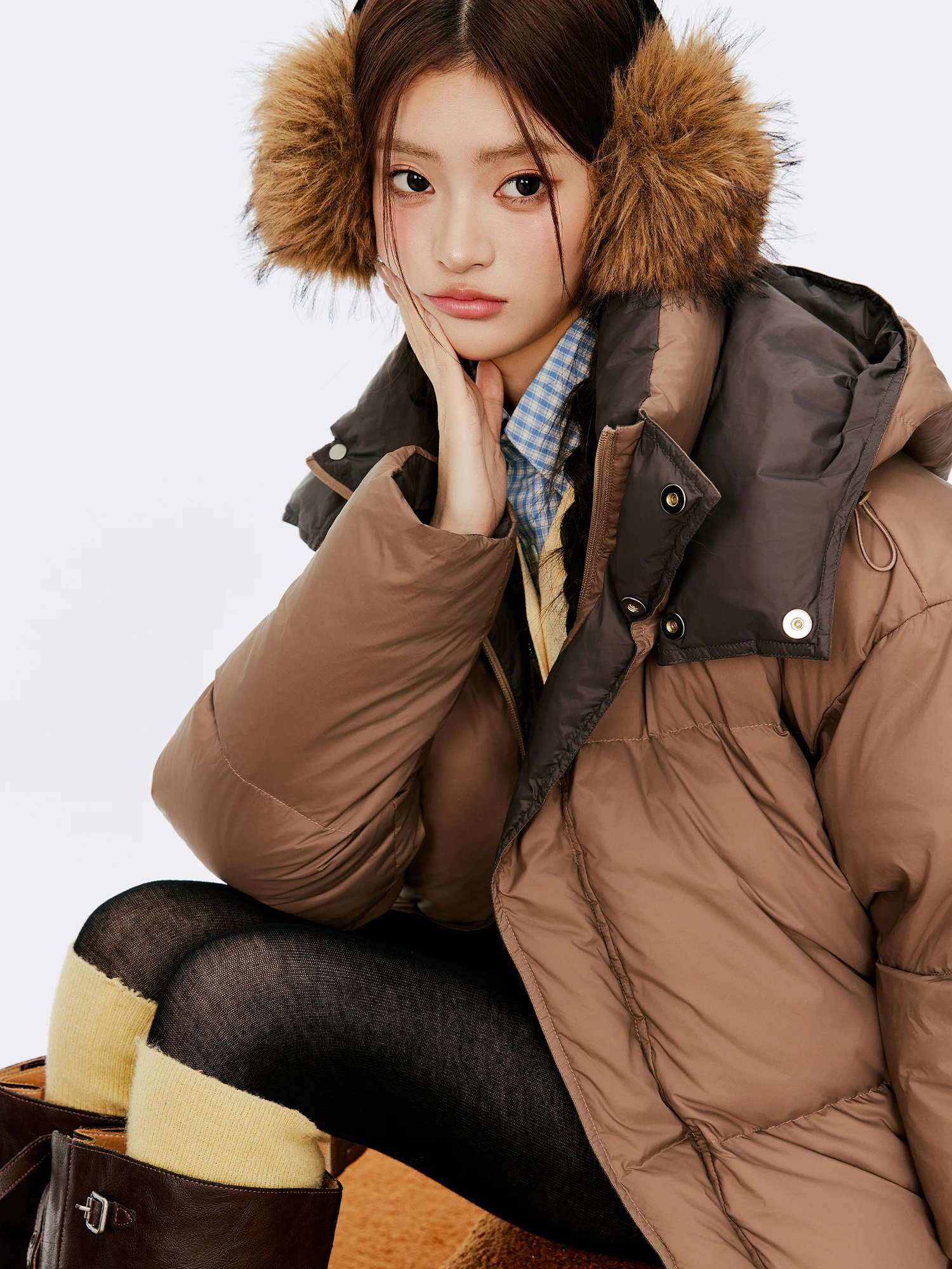 

Women's Goose down Puffer Jaet 2025 New Winter Loose Thiened Hooded Korean Sle Warm Outerwear Trendy Zipper Closure Lon...