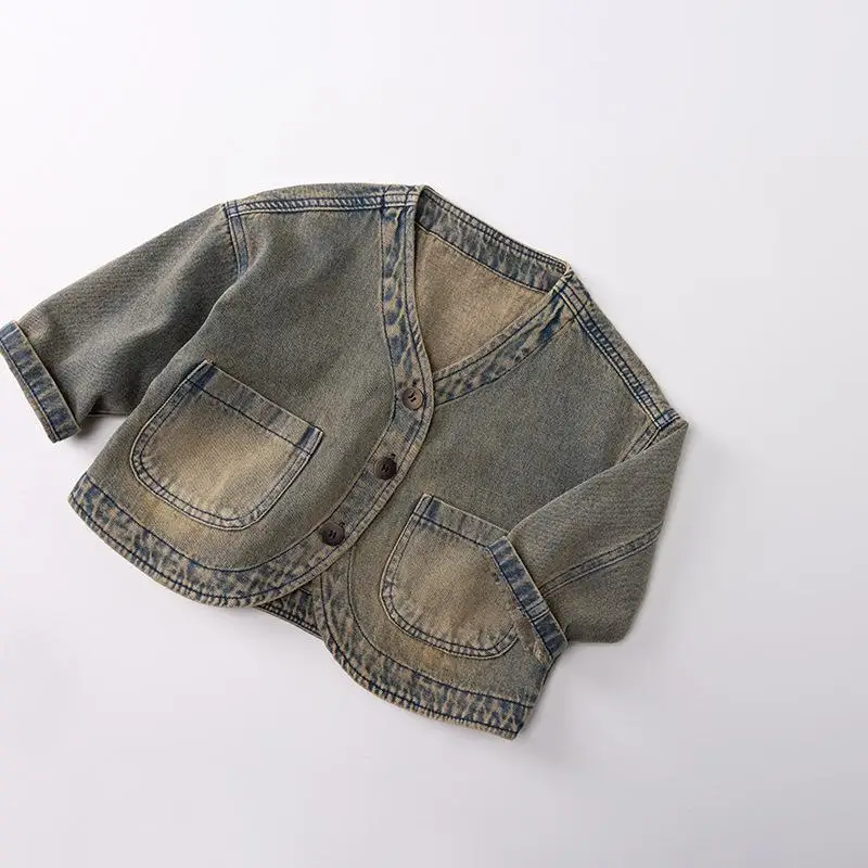 

2025 Autumn New Children Long Sleeve Denim Coat Girls Vintage Tops Fashion Boys Casual Jacket Kids Cardigan Coat Baby Clothes