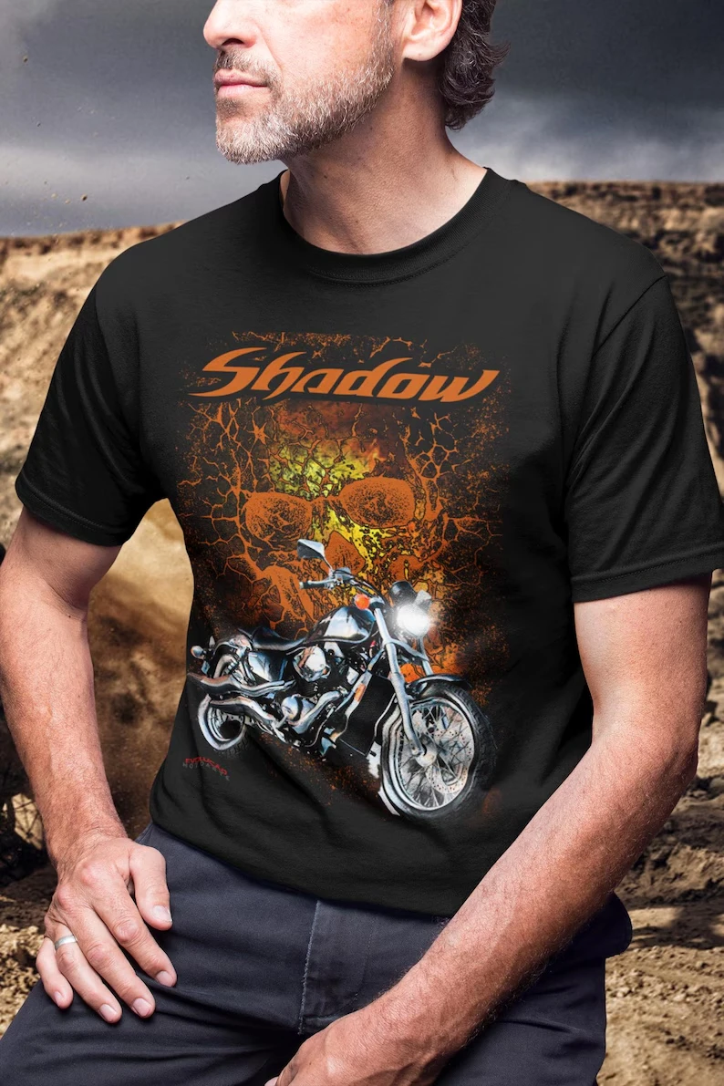 New Shadow 600 T Shirt The Biker Skull Motorcycle Tee for Custom Bobber Rider Fans V Twin Gift Apparel Cotton T-shirt Unisex