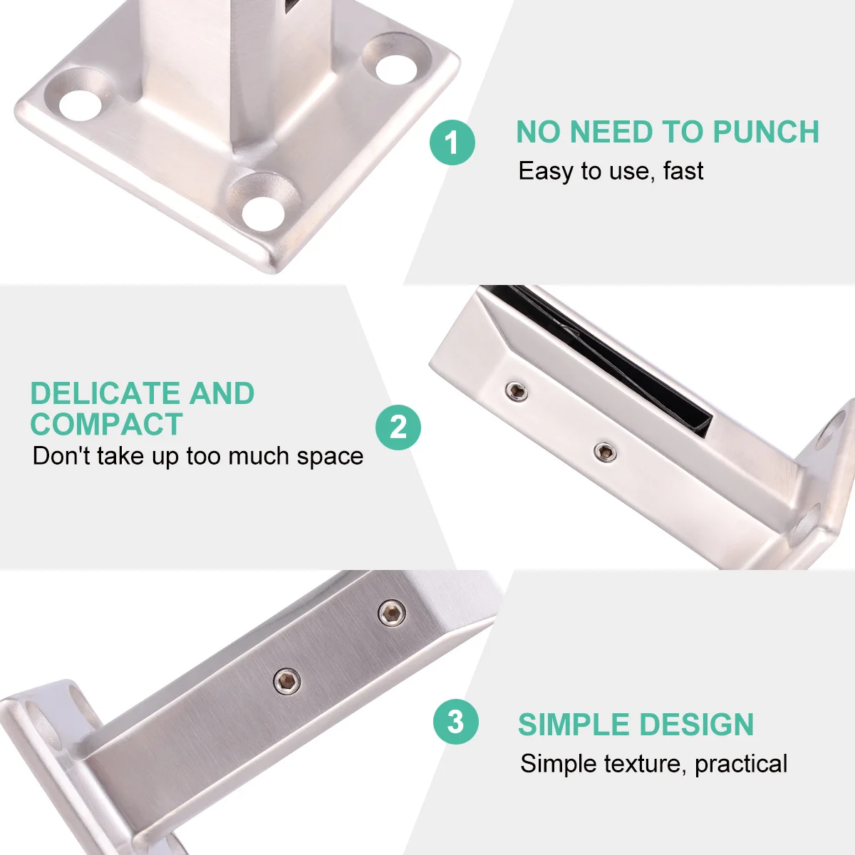 

Stainless Steel Glass Clamp Bright Silver Punch Free Durable Glass Holder Practical Fixing Use Screw Lid
