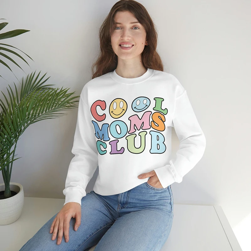 

Cool Mom Club Vintage Letters Printed Women Sweatshirt O Neck White Retro Hoodies Cotton Long Sleeve Jumpers Unisex Dropshipping