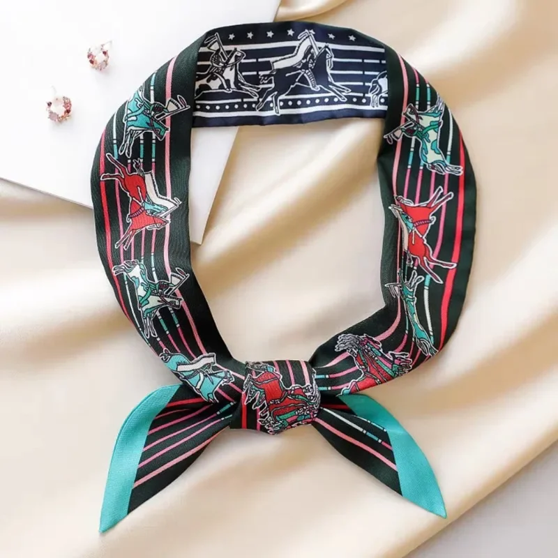 Luxury Scarf Women Spring New War Horse Knight Twill Decoration Small Silk Scarf Wrapping Bag Handle Ribbon Hair Band Scarf