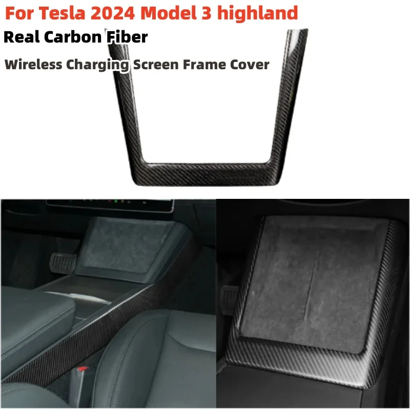 

For Tesla 2024 Model 3 highland Wirless Charging Pad Real Carbon Fiber instrument panel Interior Decor Trim Stickers Accesories