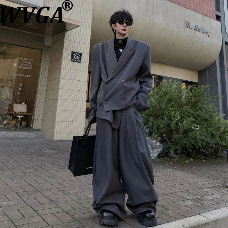 WVGA Autumn New Men Solid-color Lapel Long Sleeved Loose Blazer Niche Chic Casual Straight Suit Pants Two Pieces Sets Ins W28298