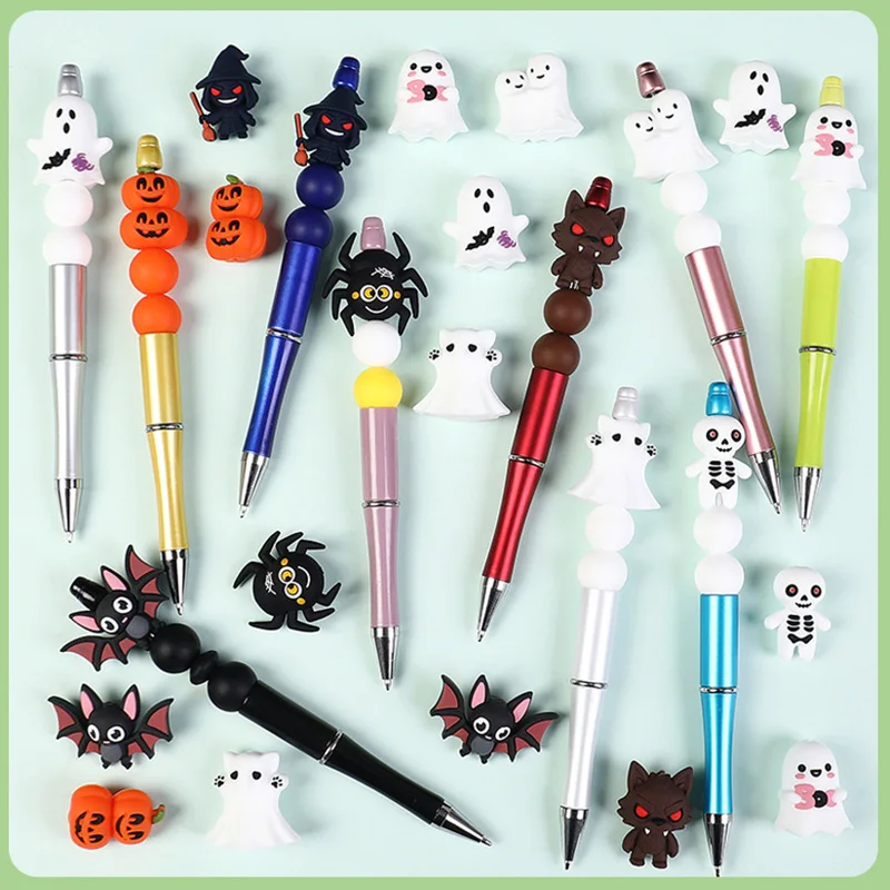 10PCS 3D Halloween Silicone Beads Pen DIY Focal Beads Hat Beads for Handmade Beadable Ballpoint Pen Making Accessories