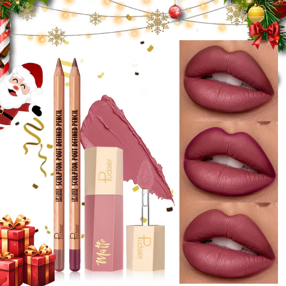 مجموعة الشفاه الخالية من العيوب: قلم تحديد الشفاه غير اللامع وملمع الشفاه، تركيبة حريرية ناعمة ومقاومة للتلطخ وغير قابلة للتجفيف لشفاه أكملها.