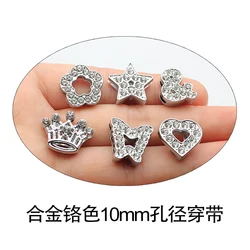 140pcs Slide Charm DIY Accessories Internal Dia 10mm Fit 10mm Bracelet Collar Keychain Heart Cross Star Colorful Rhinestone Gift