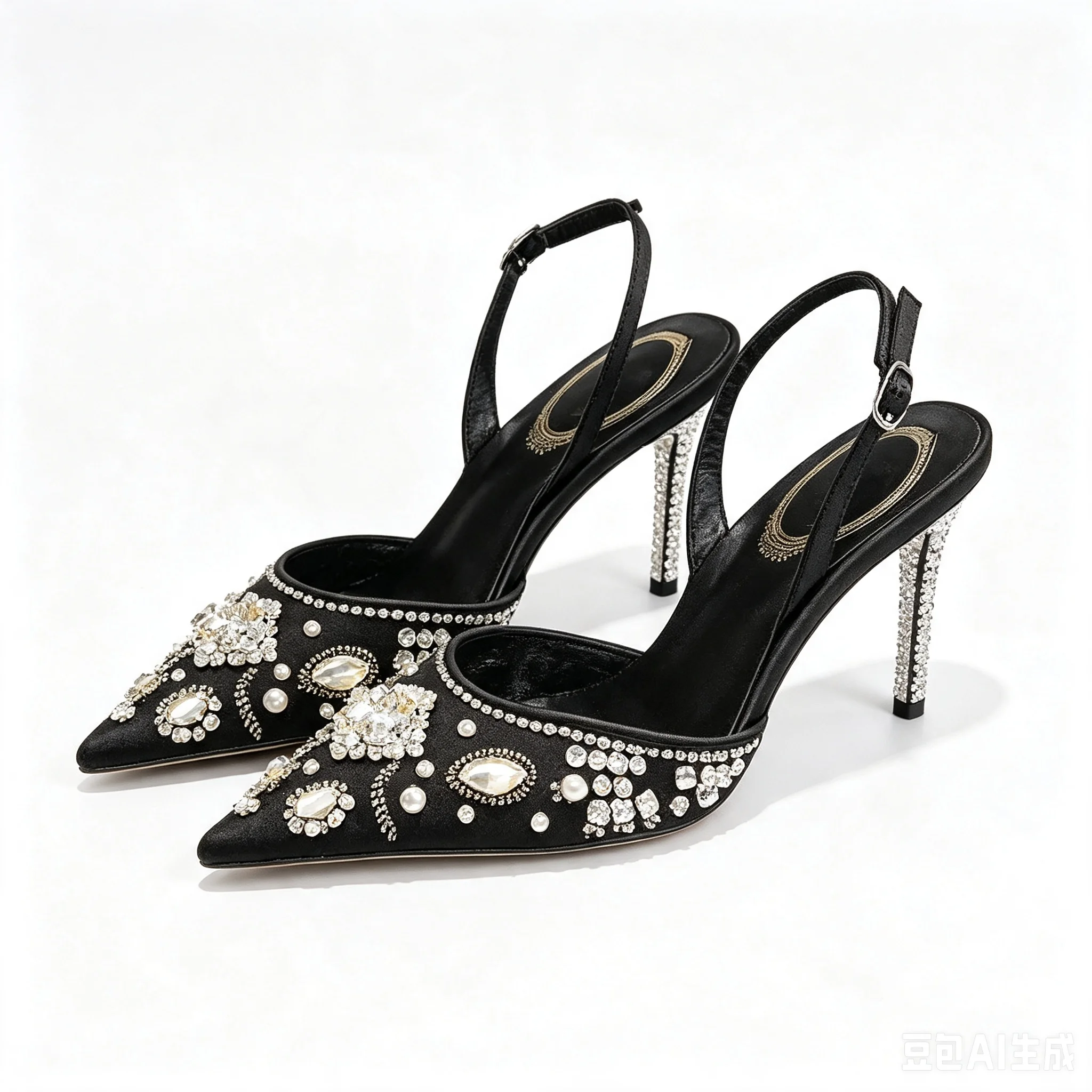 Summer new pointed mesh crystal bead wedding shoes banquet dress large size small size slim heel high-heeled women's sandals