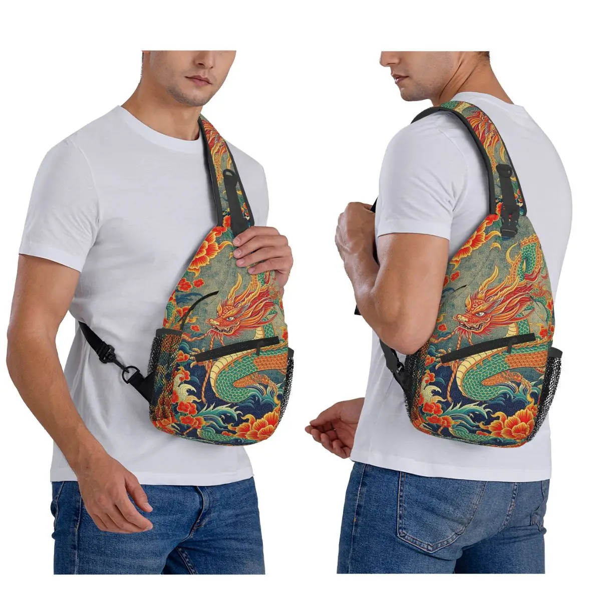 

Chinese Dragon Asian Oriental Style Art Chest Bag Men Sling Crossbody Backpack Chest Bag Traveling Hiking Daypack Shoulder Bag