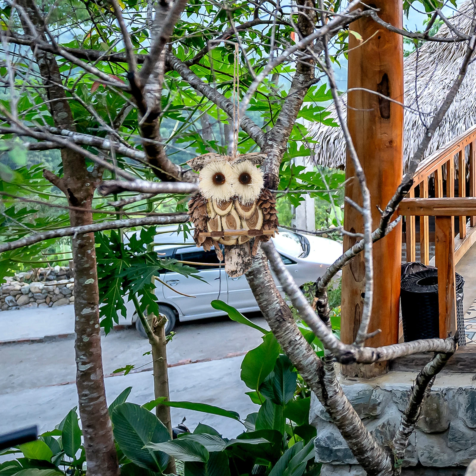 

5 Pcs Owl Decor H made Bulrush Wood Garden Crafts Hanging Wall Decoration Straw nament Arts Craft Windmill Stake