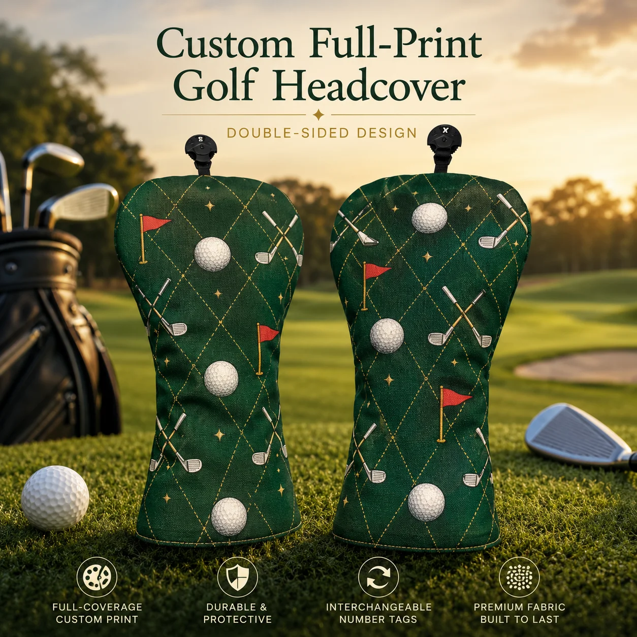 Ensemble de housses de protection pour clubs de golf en cuir PU personnalisables, imperméables, adaptées aux drivers, aux fairway woods et aux hybrides