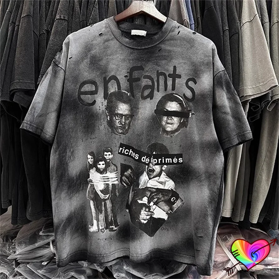 2024 Retro Black Enfants Riches Deprimes Event Tee Men Women Break Details Washed ERD T-shirt Oversize Tops Short Sleeve