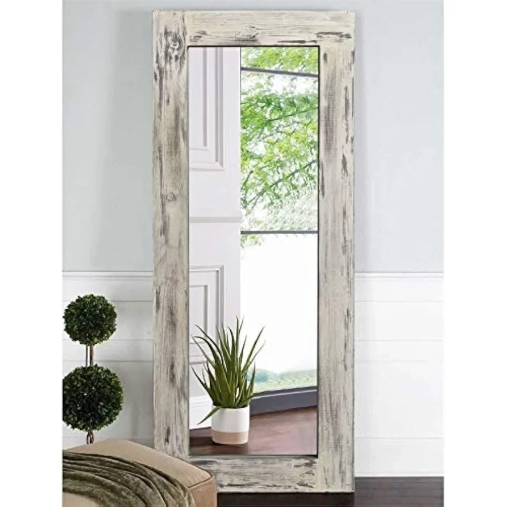 Trvone Full Length Dressing Mirror Wood Floor Solid Wood Frame with Standing Holder Wooden Frame Vertical and Horizontal Hanging