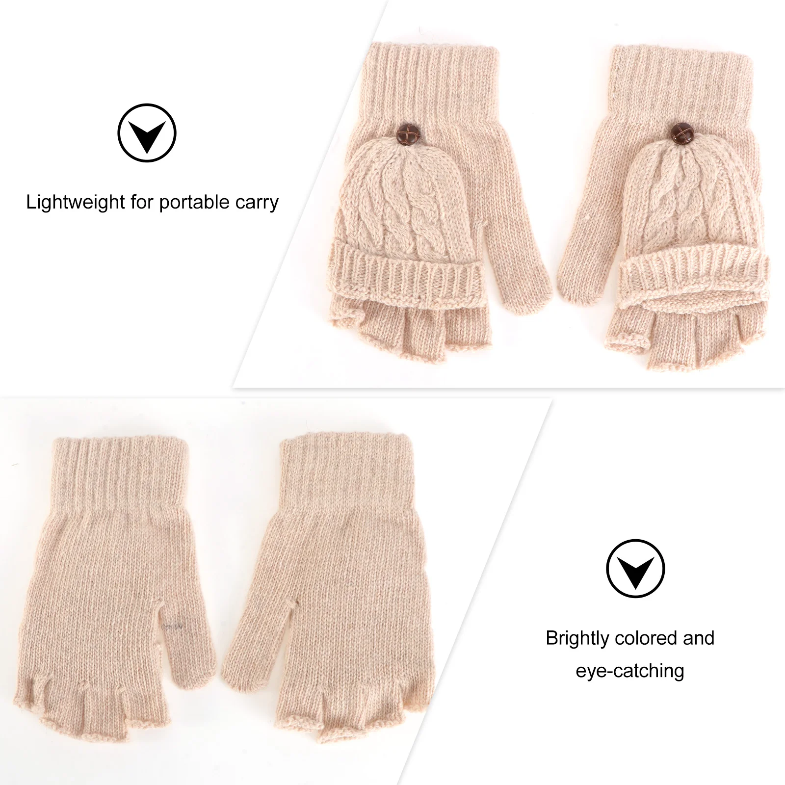 

Women Winter Warm Pink Wool Knitted Semi Finger Gloves Convertible Mitten Cover Lightweight Portable Fingerless Gloves Winter
