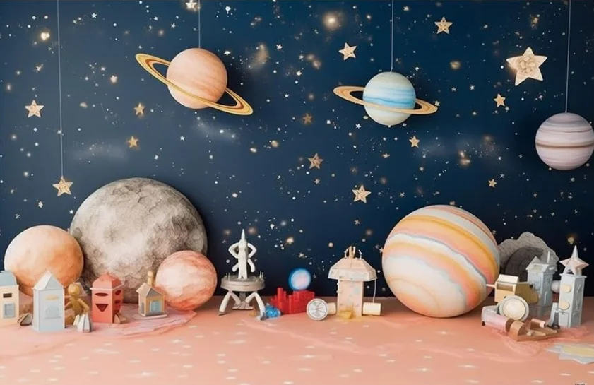 Galaxy 1st Birthday Photography Backdrop Universe Outer Space Photo Background for Kids Portrait Astronaut First Trip Banner