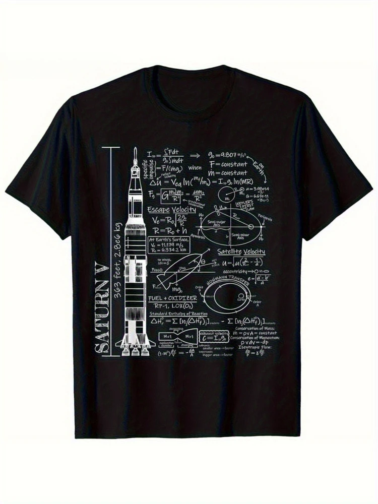 SATURN V Rocket Science Equations-Space Exploration with Physics Formulas-100% cotton O-neck short sleevemen's T-shirt.