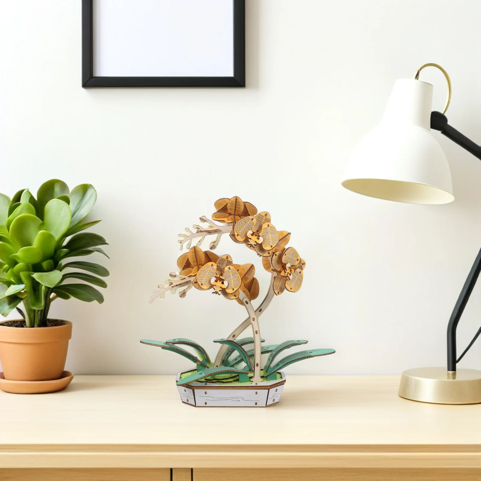 

3D деревянный цветок-головоломка, комплект Phalaenopsis, сделай сам, сборка, бонсай, ремесленный декор для дома, офиса, свадебный подарок, искусственный цветок