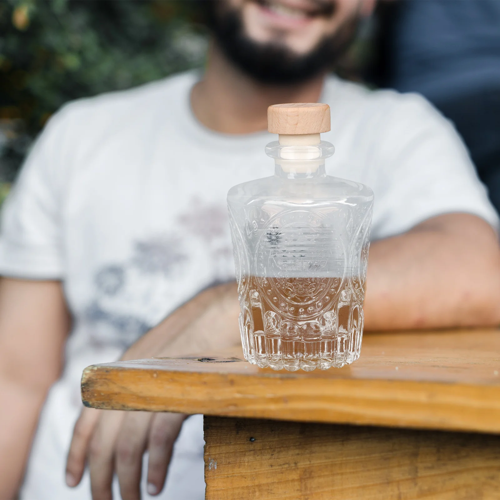 

2Pcs European Roman Column Wine Bottle Glass Transparent Airtight Sealed Jar for Wine Beer Honey Storage Kitchen Display