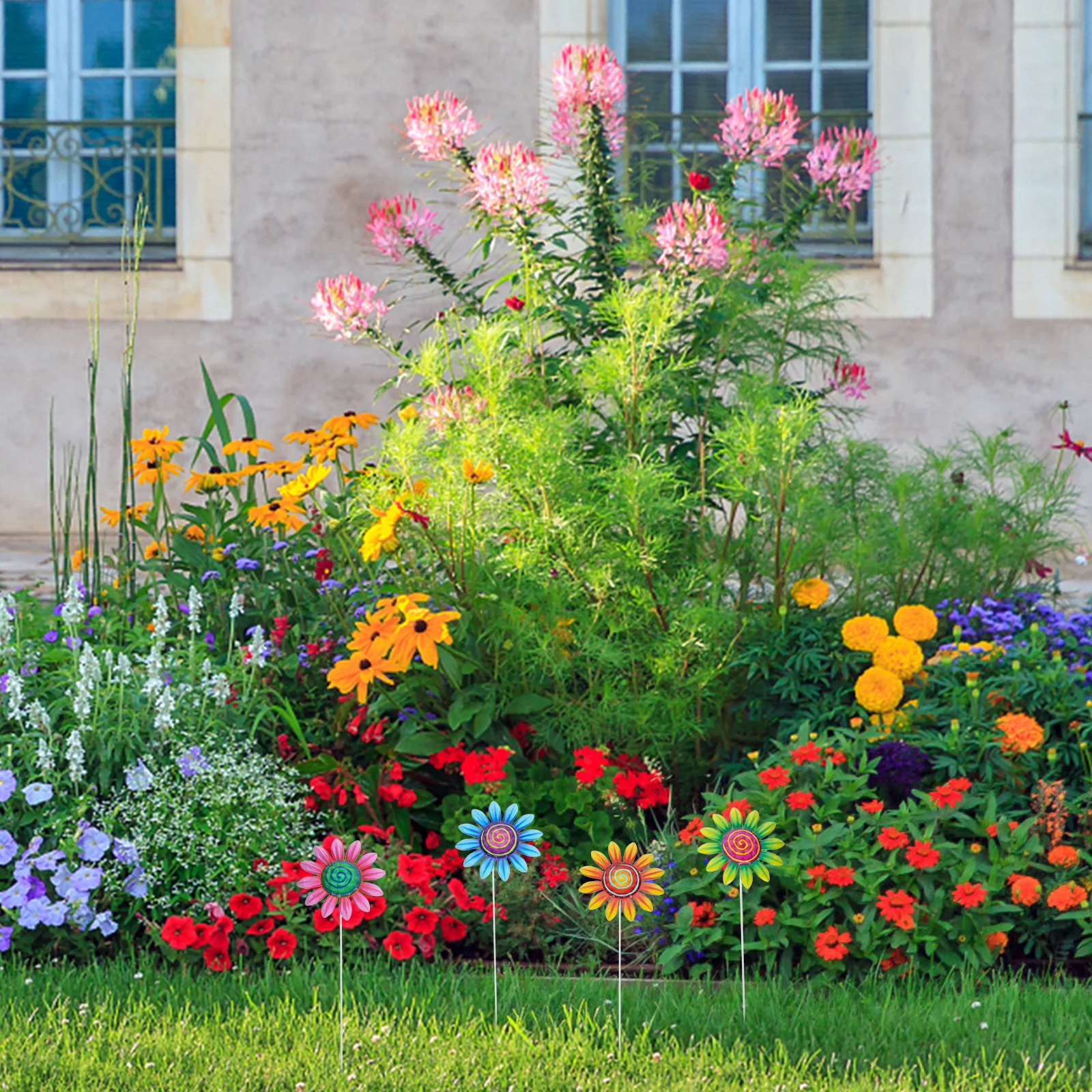 

SUPVOX 4pcs Metal Garden Flower Stake Colorful Lawn Decor Planter Insert for Yard Vase Filler Outdoor Decoration