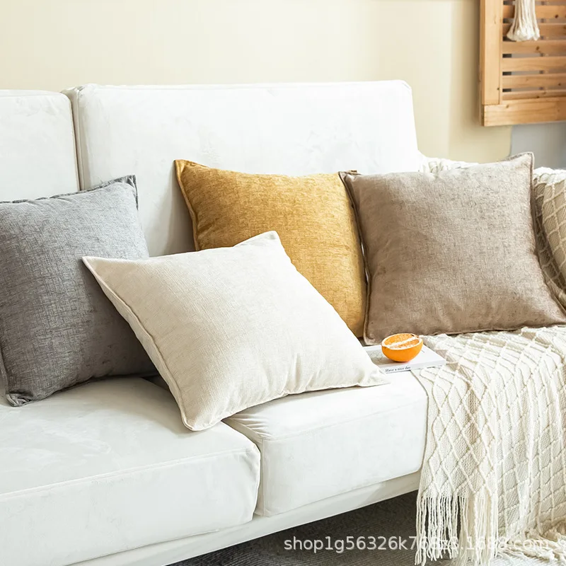

45x45cm Throw Cushion Cover Japanese Solid Color Simple High-end Chenille Bedroom Living Room Sofa Comfortable Pillow Case Cover