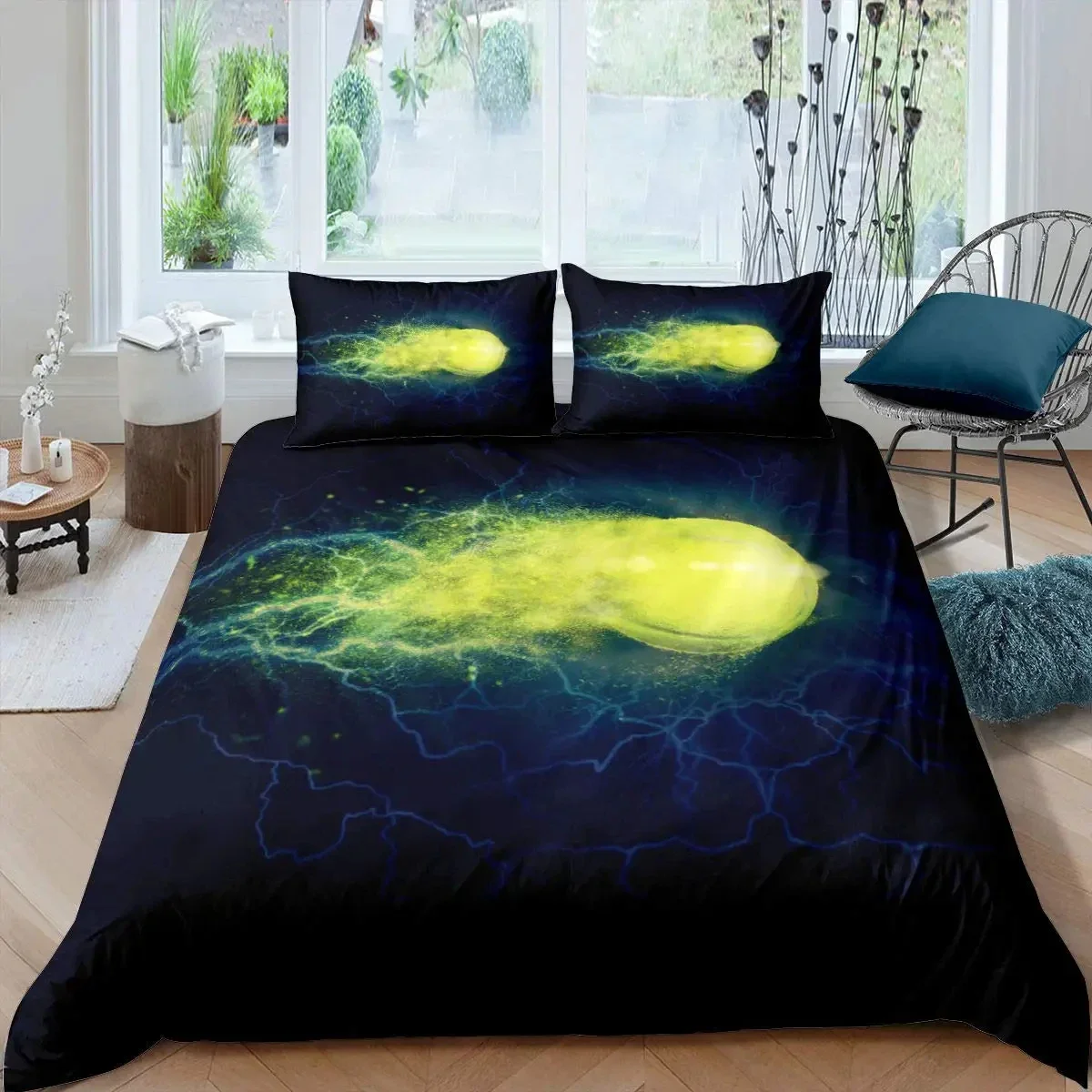 Tennis Ball Duvet Cover Set Sports Game Themed Bedding Set Twin Size for Boys Teens Adult Tennis Racket Ball Comforter Cover