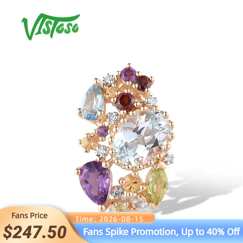 VISTOSO Genuine 14K 585 Rose Gold Pendants For Women Sparkling Diamonds Colorful Gems Delicate Party Wedding Gift Fine Jewelry