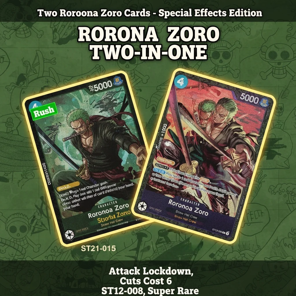 One Piece DON!! Tarjeta Coleccionable de Anime Roronoa Zoro ST21-015 ST12-008, Versión en Inglés, Plegable, DIY