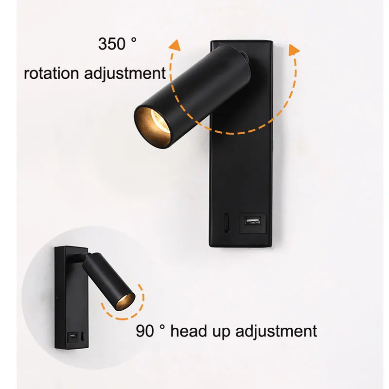 Hotel Bedside Lights With Switch Usb Charging Spotlight Bedroom Study Black White Bronze Reading Light Wall Lamp