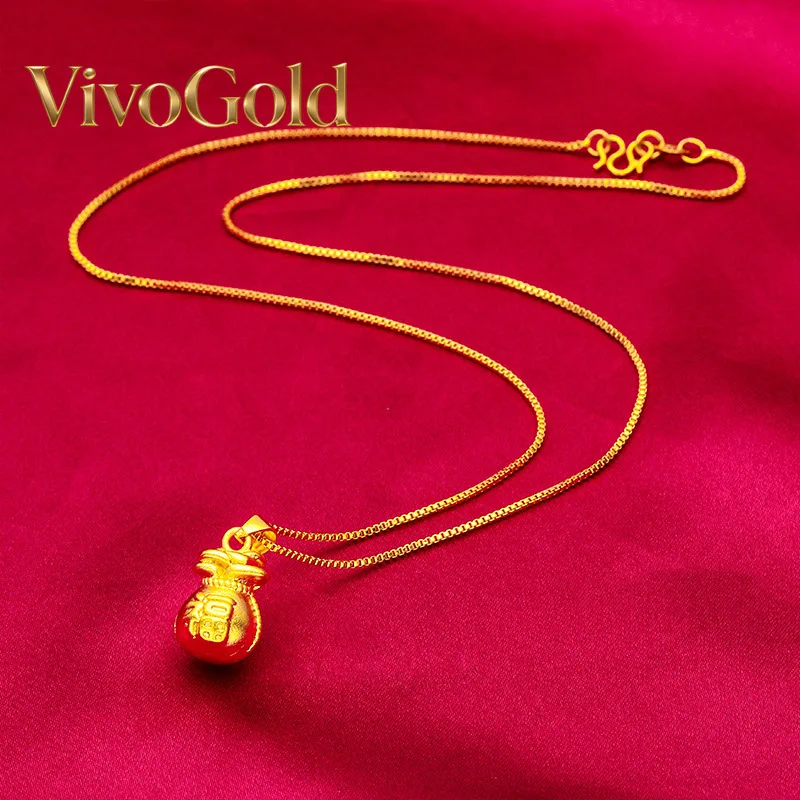 

VivoGoldSolid Lucky Pouch Necklace for Women, 24K Gold, AU999 | Minimalist smooth pouch on delicate chain, subtle elegance for w