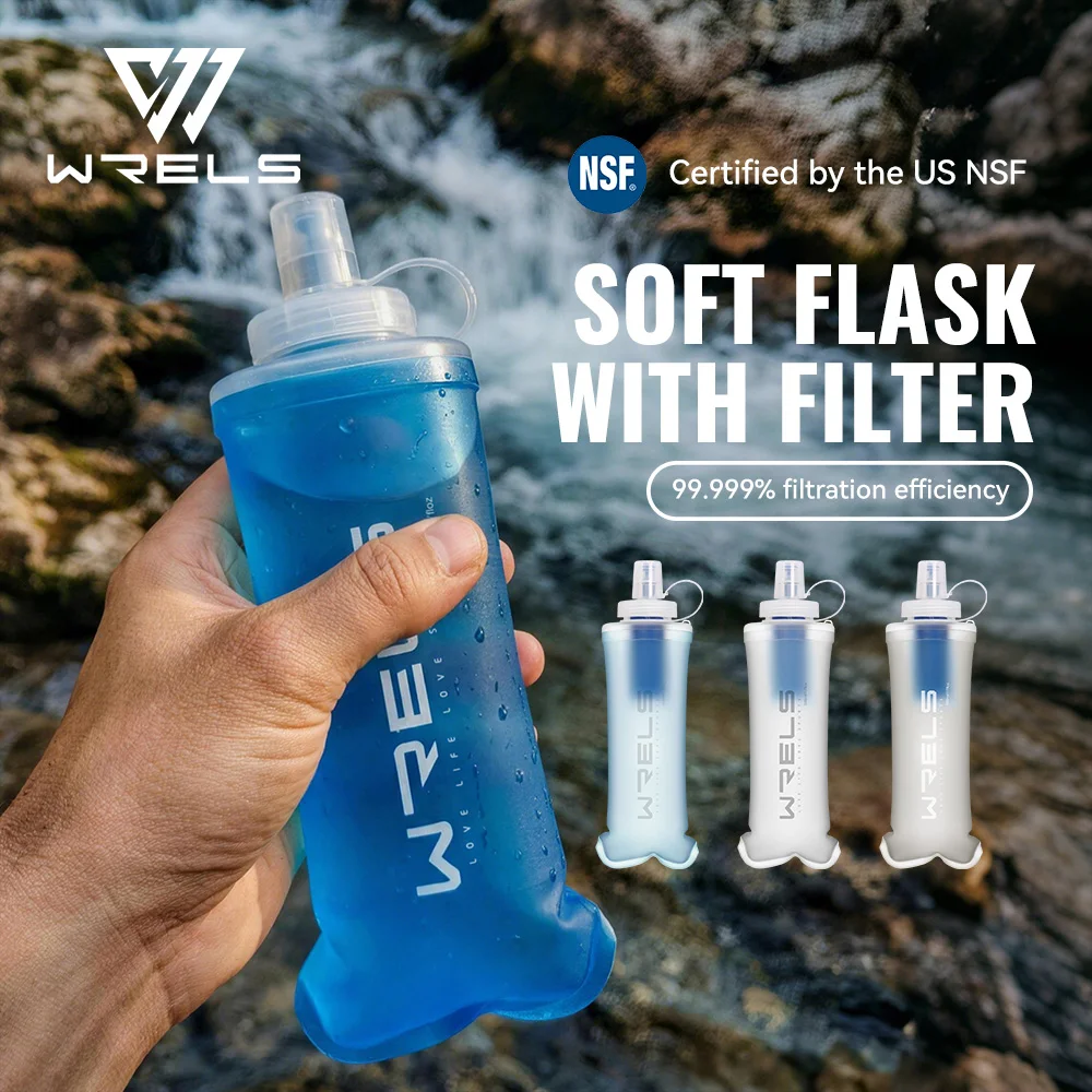 

WRELS Ultralight Collapsible Water Filter BottleCompressible Soft Flask Water Bottle for Hydration Vests Water Bottle with Filte
