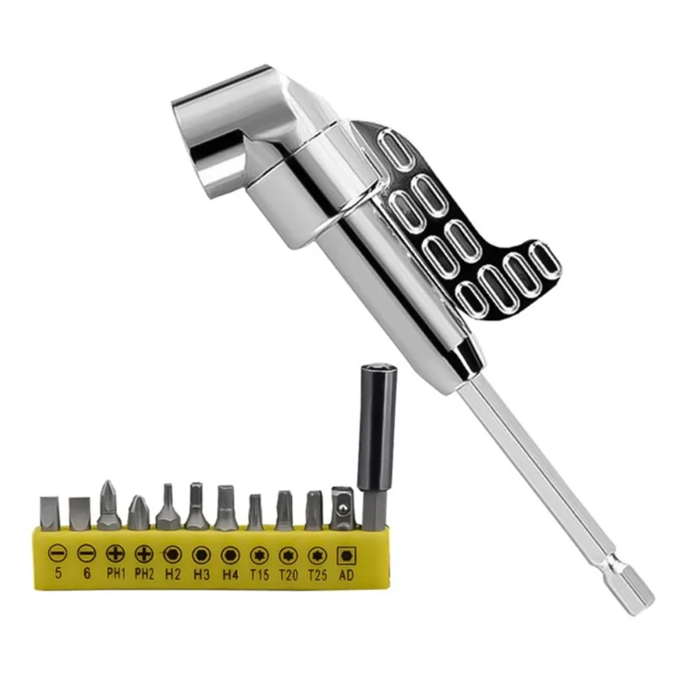 

105 Degree Right Angle Drill Adapter And 12Pcs Bend Screwdriver Bit 1/4In Hex Shank Driver Angle Drill Attachment 2025new