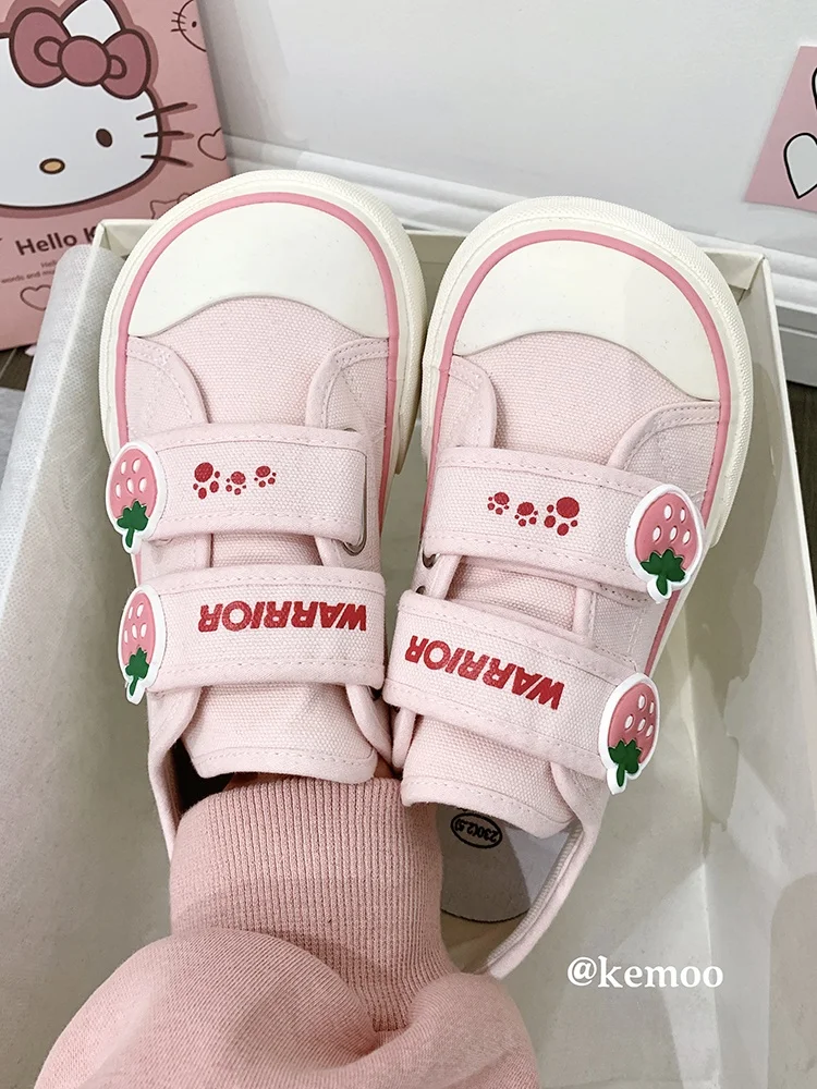 

Women's Casual Canvas oes Breathable Comfortable Soft Bot Stberry Milkake Design Low Top Thin Rubber Sole Flats