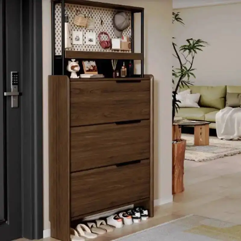 Wooden Vertical Shoe Storage Organizer Cabinet Shelf Freestanding Shoe Rack for Home Entrance Hallway Display