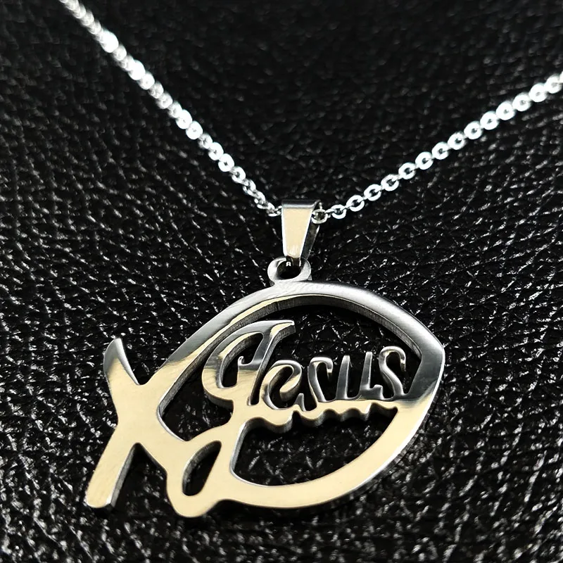 Stainless Steel Jesus Christ Male Necklaces Fish Christian Ichthys Fish Pendant Necklaces Jewelry Women or Men collares N17168B