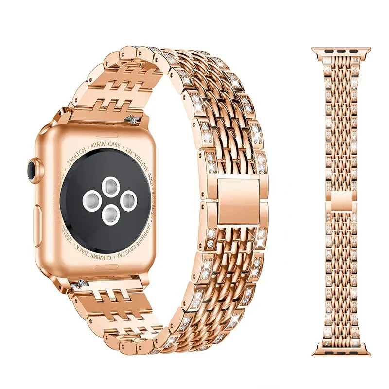 Cinturino in metallo di lusso per Apple Watch Ultra 9 8 7 49mm 45mm 41mm 6 5 4 SE 40mm 44mm cinturino in metallo iwatch 10 46mm 42mm cinturino diamantato
