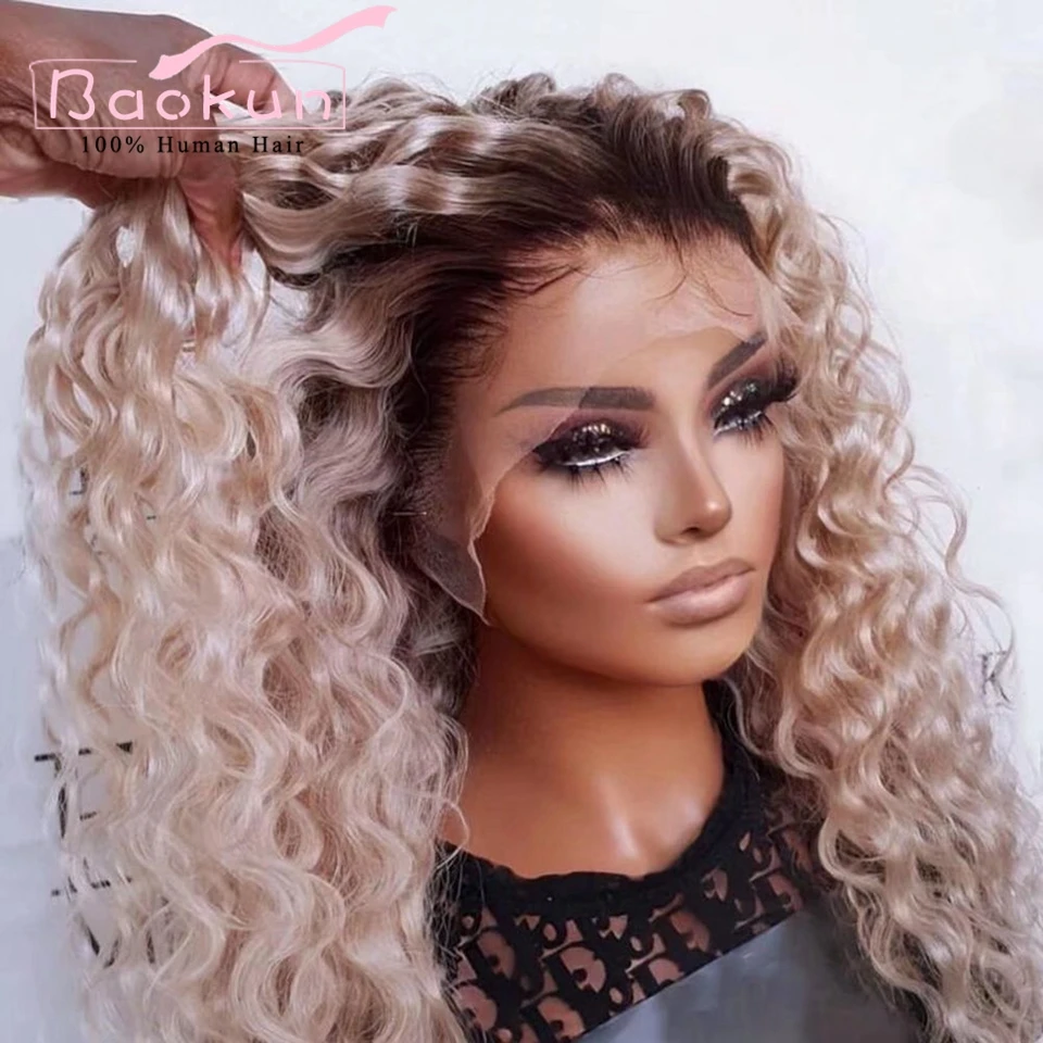 13x4 Ash Blonde Deep Wave Frontal Wig Pre Plucked Glueless Curly Lace Front Human Hair Wigs Transparent 13x6 HD Lace Frontal Wig