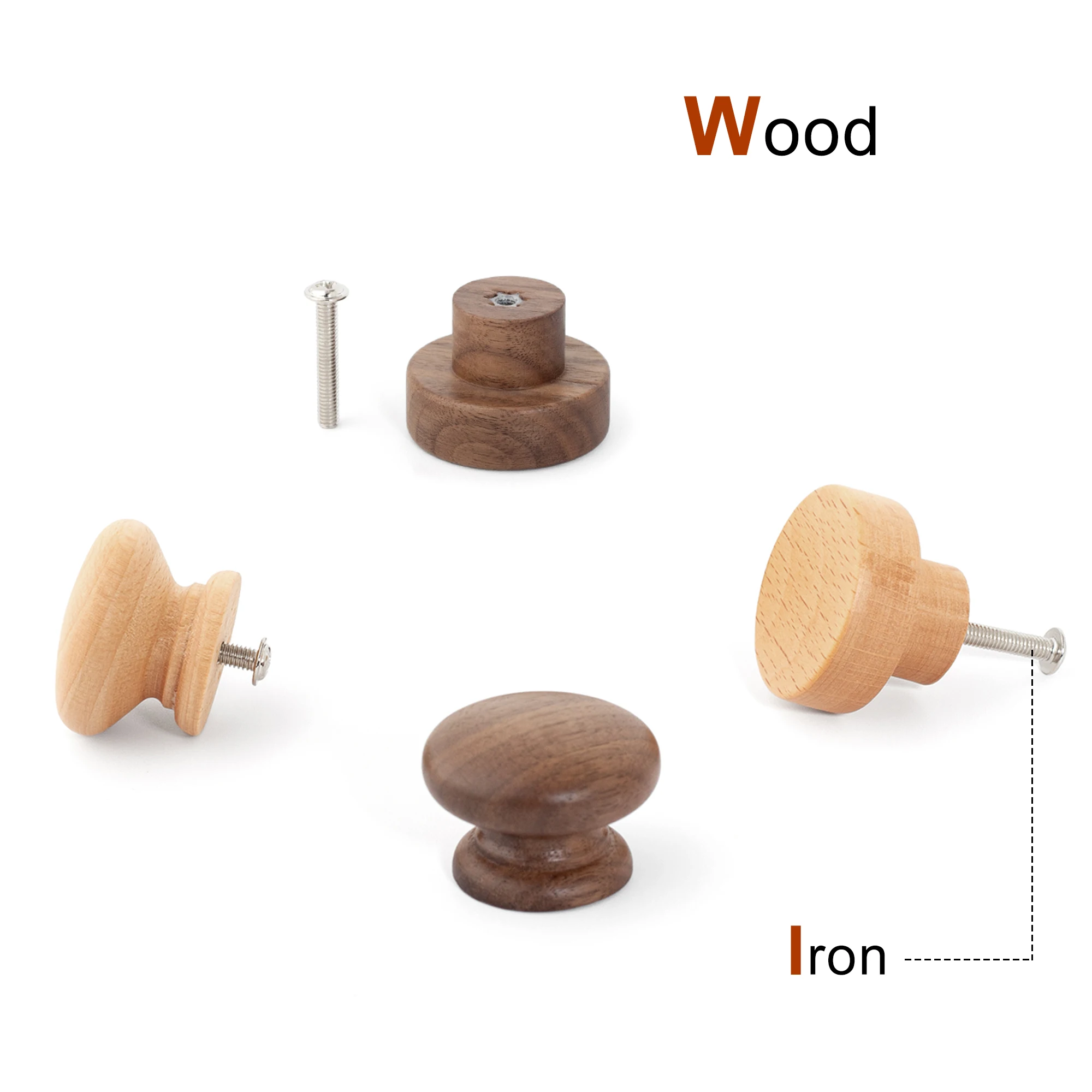 2PCS Walnut Beech Wood Knobs Solid Wooden Round Knob and Pull Furniture Door Handles for Cabinet Wardrobe Drawer Cupboard