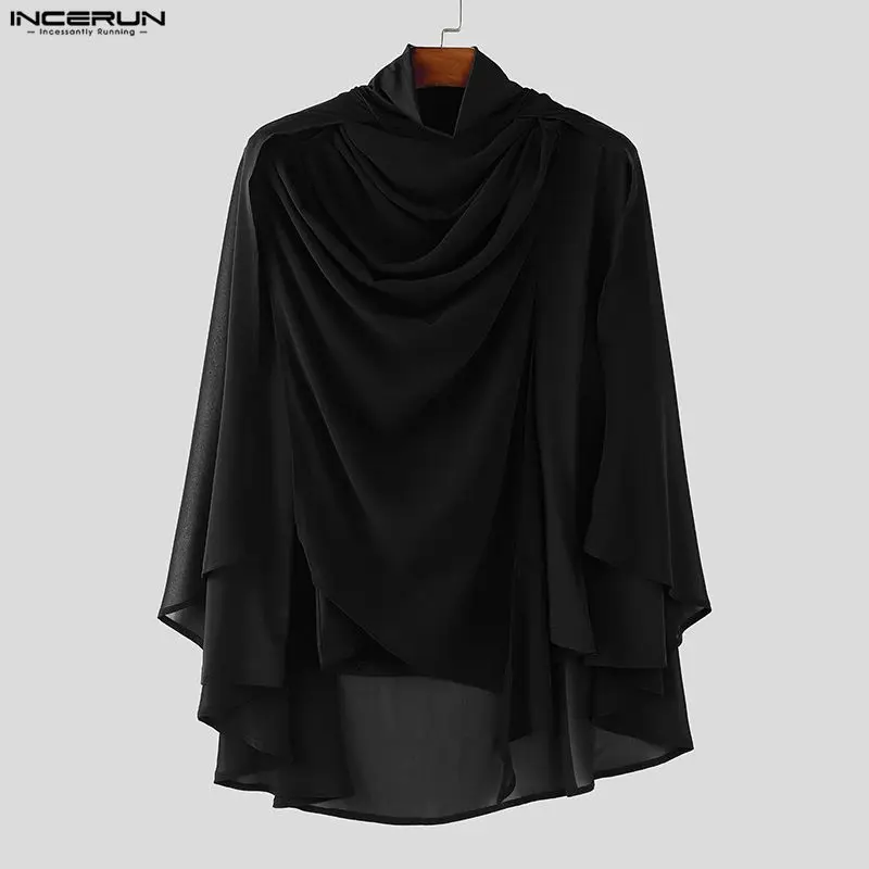 

INCERUN Мужская футболка нестандартной формы, водолазка с длинным рукавом, мужские футболки, уличная одежда, свободные модные повседневные футболки S-3XL