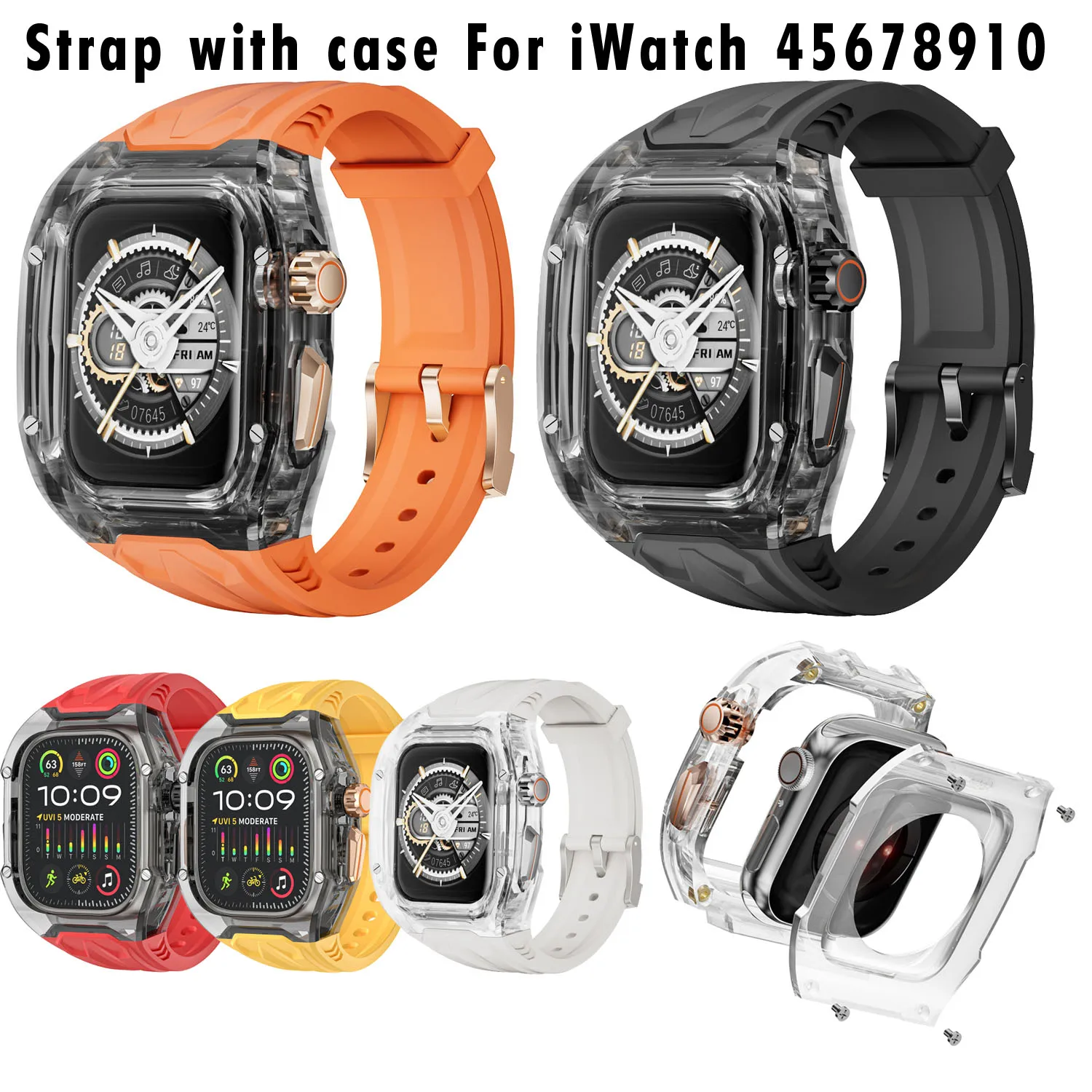 

Встроенный ремешок для часов из ПК ТПУ с чехлом для Apple Watch 4 5 6 7 8 9 SE 40 41 44 45 мм iWatch 10 42 46 мм Защитный ремешок