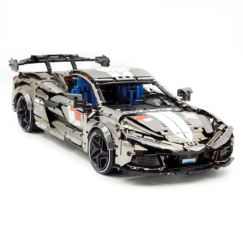 GULY 10622 Plating Gun Black C8 Super Sports Car Building Blocks Hypercar Model Bricks Puzzle Toy Christmas Gifts For Boys Adult