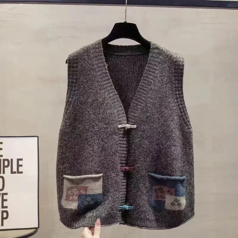 

Весенне-осенний новый свитер без рукавов, жилет, женские модные свободные топы, вязаный кардиган с v-образным вырезом, жилет, женский 2025