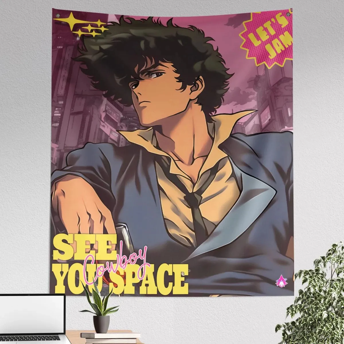 Cowboy Anime Wandteppich, japanische Wandbehang-Dekoration, hochwertiges bedrucktes Stoffposter, Manga-Kunst, Geschenk für Otaku-Fans, Raumdekoration