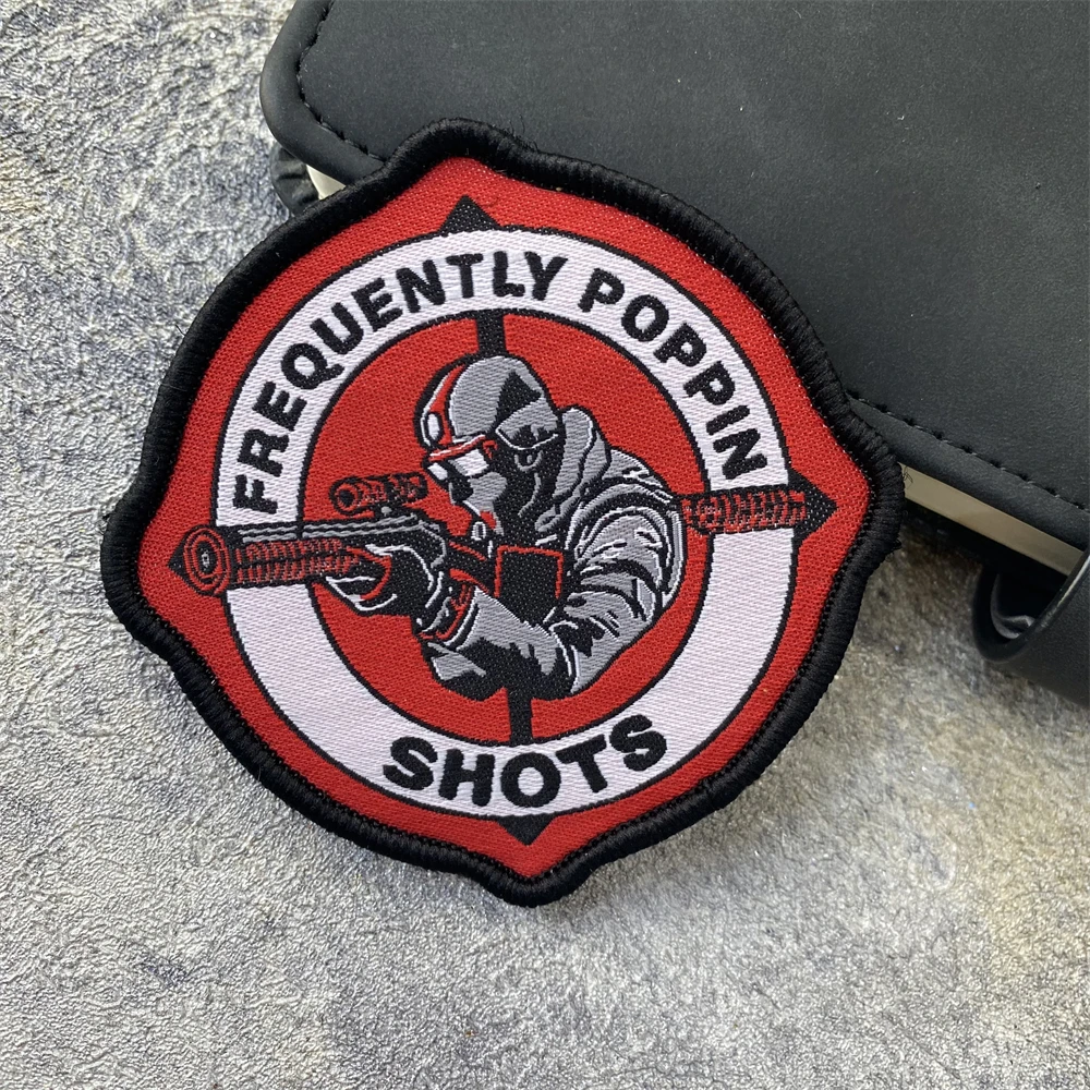 Shots Frequently Poppin Weaving Morale Badge Patch Sniper Warrior Tactical Military Armband Patch Backpack Hook and Loop Sticker