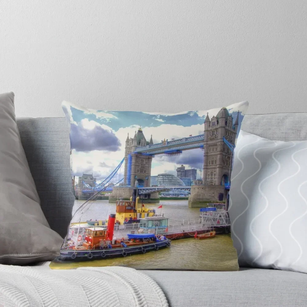 Steam Tug 'Barking' on the Thames at Tower Bridge - HDR Throw Pillow Luxury Cushion Cover Cushions Home Decor pillow