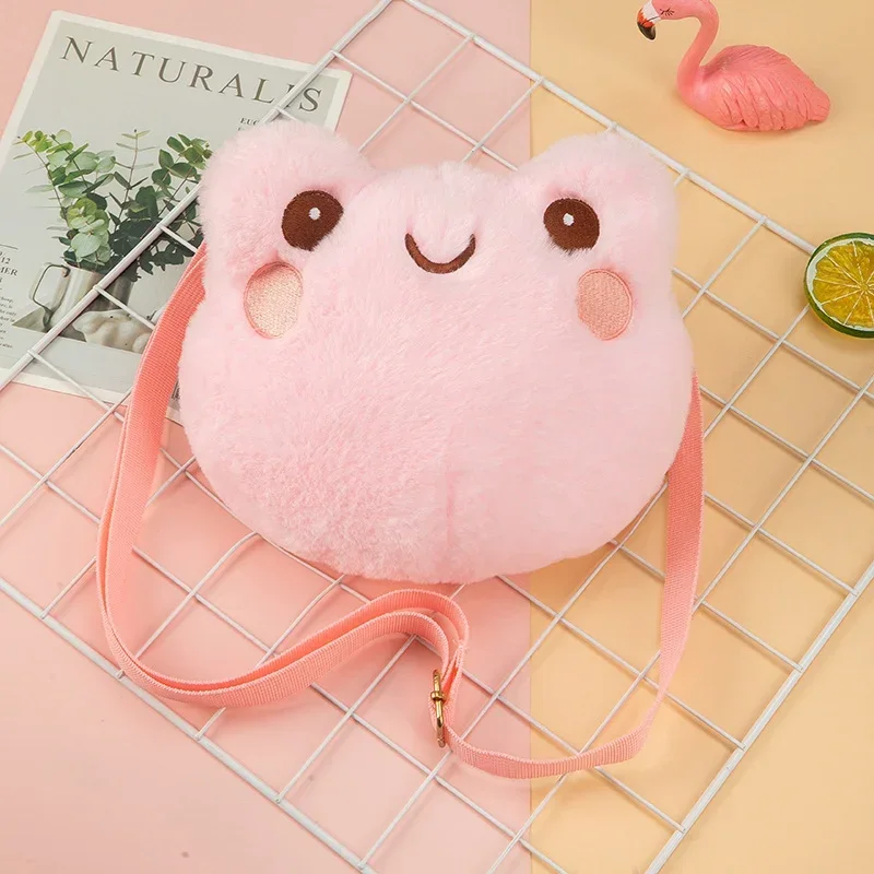 Lovely Frog Girl Shoulder Bag Lady Cute Duck Doll Plush Mobile Phone Bag Women Cartoon Fur Coin Purse Frog Plush Backpacks