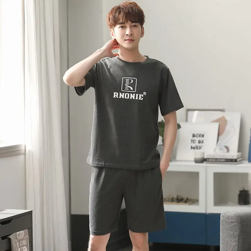 2026 Summer Plus Size Short Sleeve Cotton Pajama Sets for Men Korean Loose Sleepwear Pyjamas Homewear Male Lounge Home Clothes
