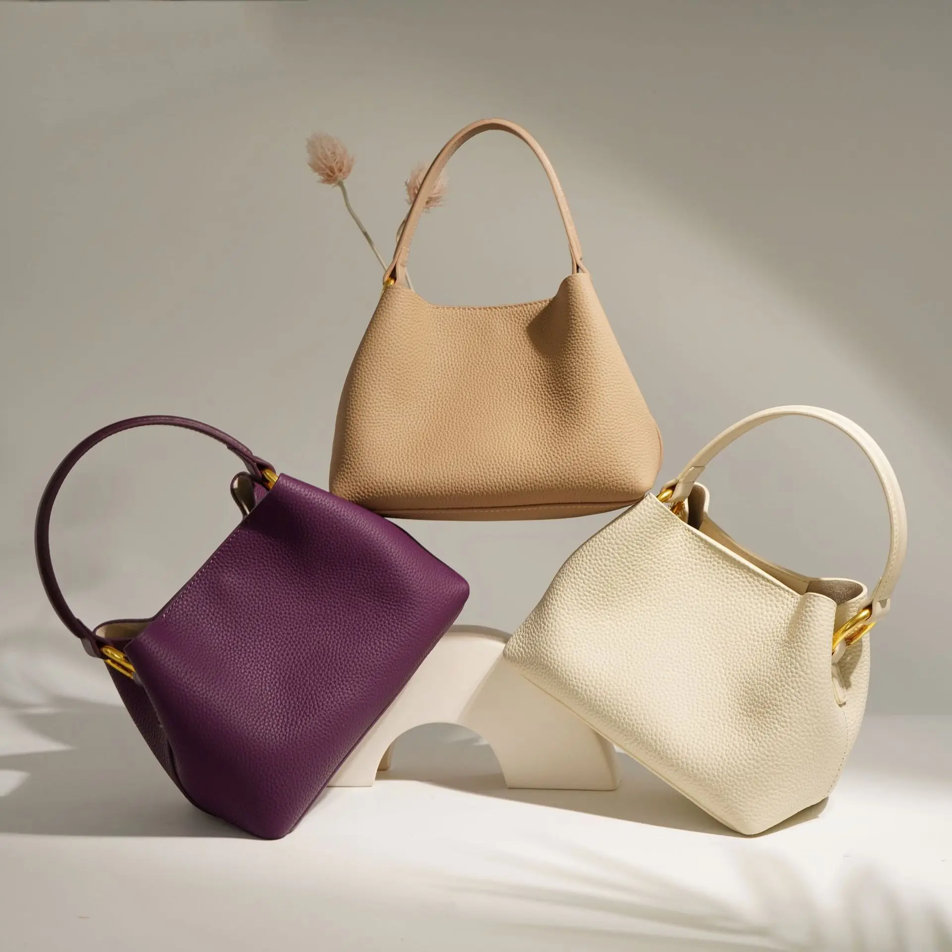New niche design high-end first-layer cowhide bucket bag women's one-shoulder crossbody mini handheld vegetable basket bag
